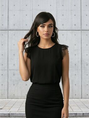Halogen Black Lace Sleeve Camisole | Size 1X | Elegant Minimalist Top